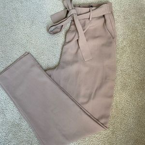 Forever 21 tan straight leg tie detail trousers